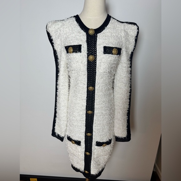 Balmain Embellished Black & White Tweed Mini Dress Size 40 – Like New - Picture 9 of 16